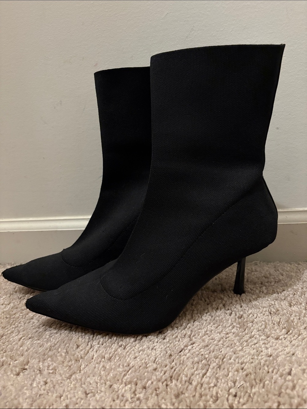 Express Black Stretch Sock Booties with Stiletto Heel